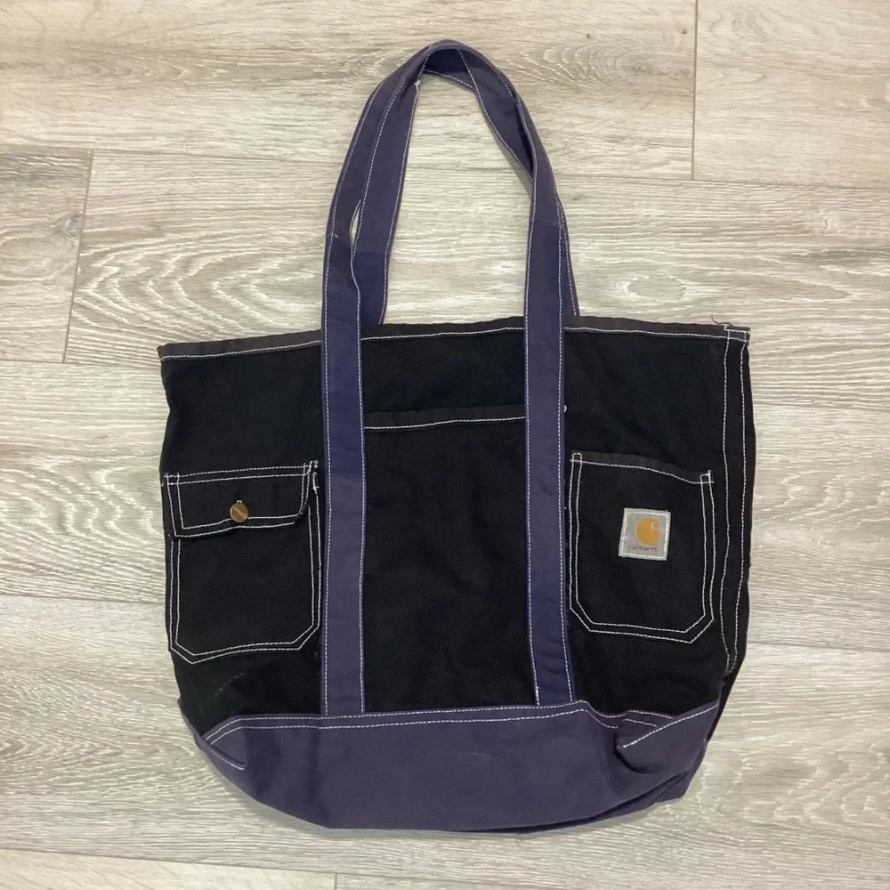 Reworked Custom Carhartt Recicle Heavy Duty Black and Blue Utility Tote Bag